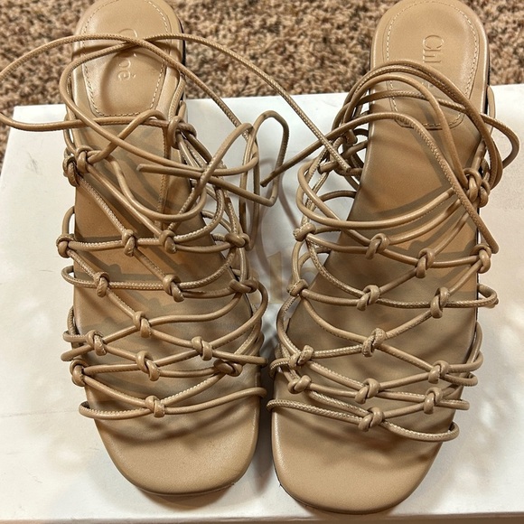 Chloe Ricky block heeled Strappy Sandals 7.5 Medium Pink / Taupe. EUC. - Picture 1 of 7